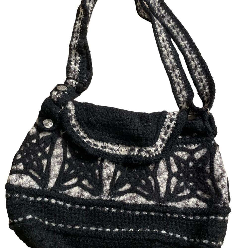 Black grey Crochet boho hobo shoulder crossbody bag handmade